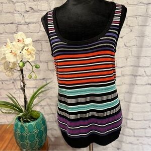 Calvin Klein Black w/Multicolor Striped Sleeveless Scoop Neck Top size L  NWT